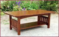 Coffee Table with arched apron, overhanging top & slatted sides.